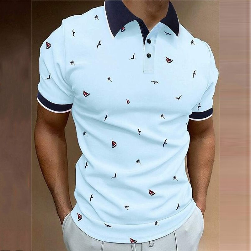 Men's Button Polo Shirt Turn-Down Collar 3D Digital Print Large Size Print Sailboat Turned Hem Street Short Sleeve