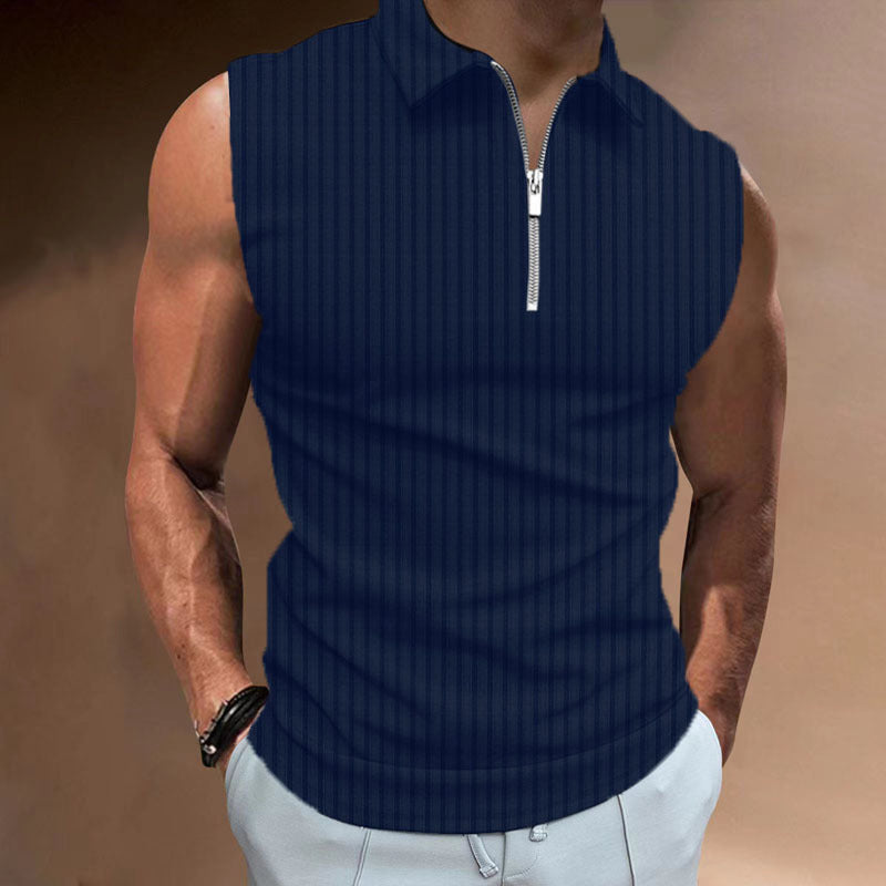 Exclusive For Ins Summer Men's Sleeveless Color-Block Polo Shirt Top
