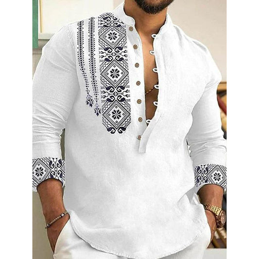 New Ethnic Pattern Half-Button Men's Shirt Bohemian Style