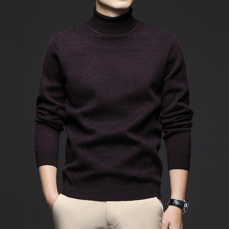 Thickened High-Neck Sweater for Men – Mid-Age & Youth Knitwear with Wool Blend Base Layer