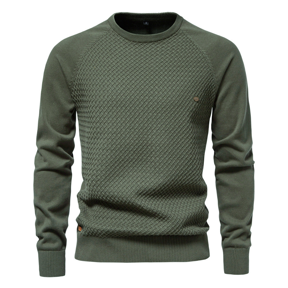 New Cotton Men's Sweater, Solid Color Raglan Sleeve Pullover Knit Top
