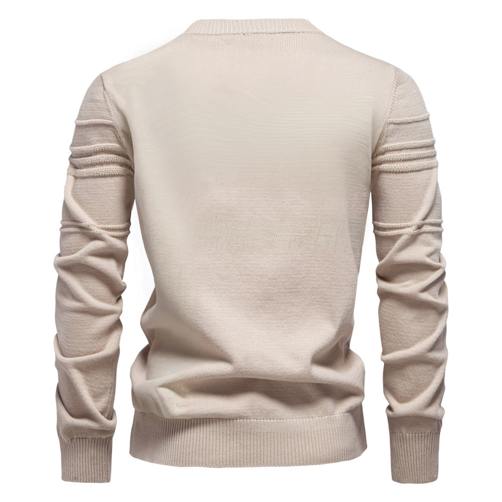 New Men’s Round Neck Pullover – High-Quality Solid Color Sweater