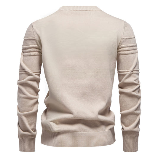 New Men’s Round Neck Pullover – High-Quality Solid Color Sweater