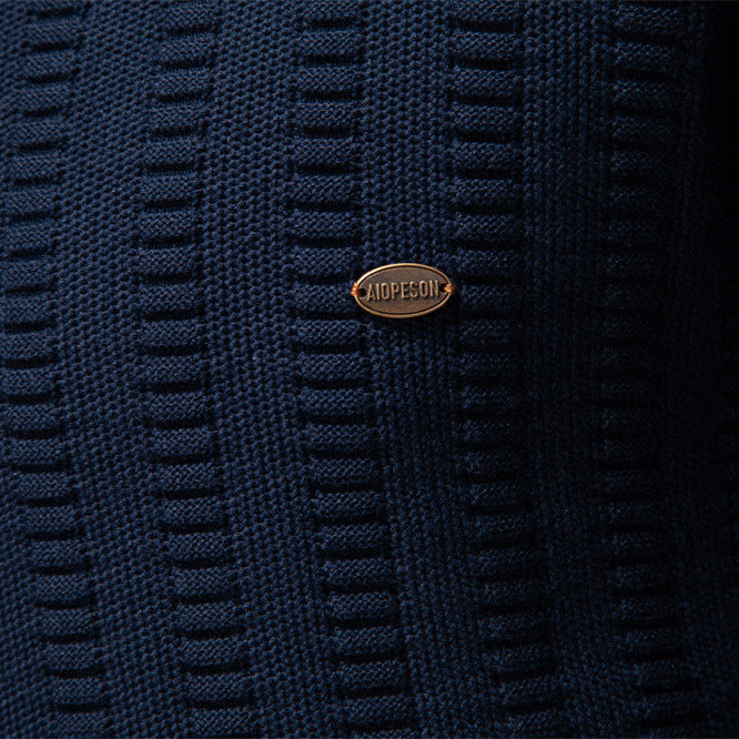 New Striped Jacquard Men’s Semi-Zip Stand Collar Business Sweater