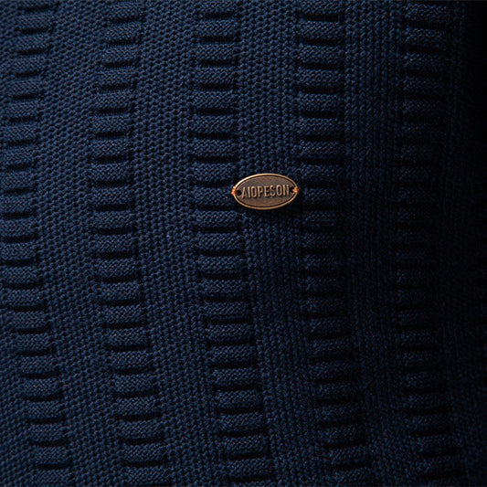New Striped Jacquard Men’s Semi-Zip Stand Collar Business Sweater