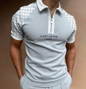 Men's Casual Color-Block Short Sleeve Polo Shirt Zipper Collar 3D Print Polo Shirt Multi-Color