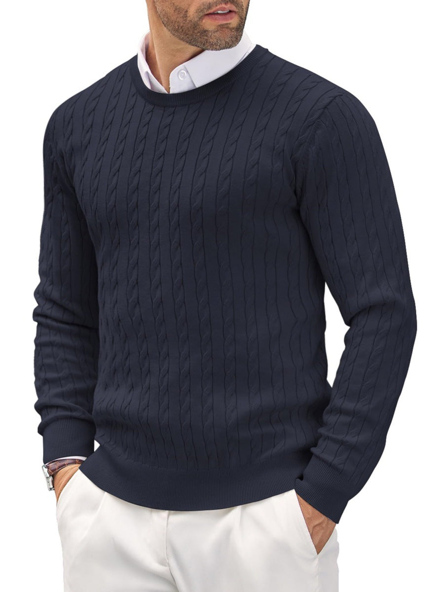 Twisted-Knit Sweater Middle-Aged Men's Round Neck Slim-Fit Long-Sleeve Casual Pullover