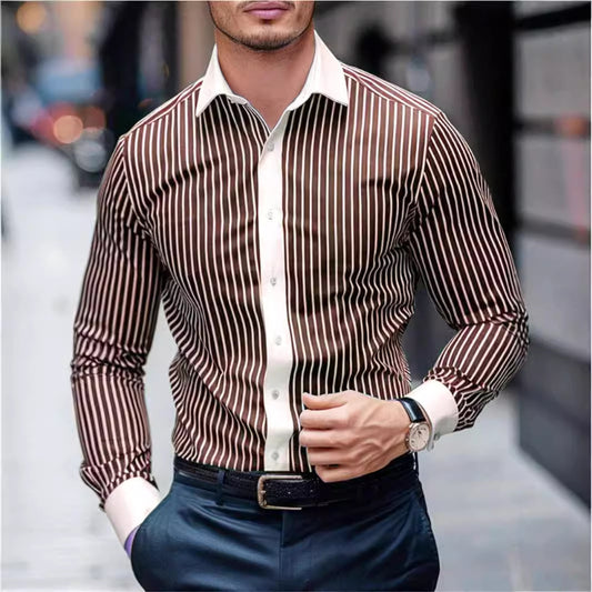 Autumn New Men's Stylish Print Long Sleeve Shirt Fashionable Stand Collar Single Button