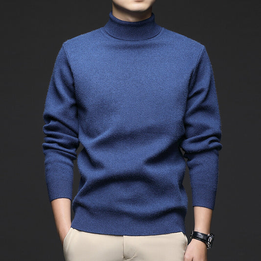 Thickened High-Neck Sweater for Men – Mid-Age & Youth Knitwear with Wool Blend Base Layer
