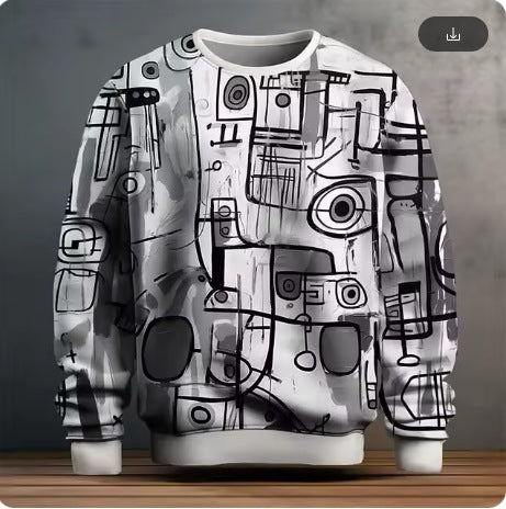 New 3D Print Hand-Drawn Graffiti Men's Long-Sleeve Round Neck Hoodie