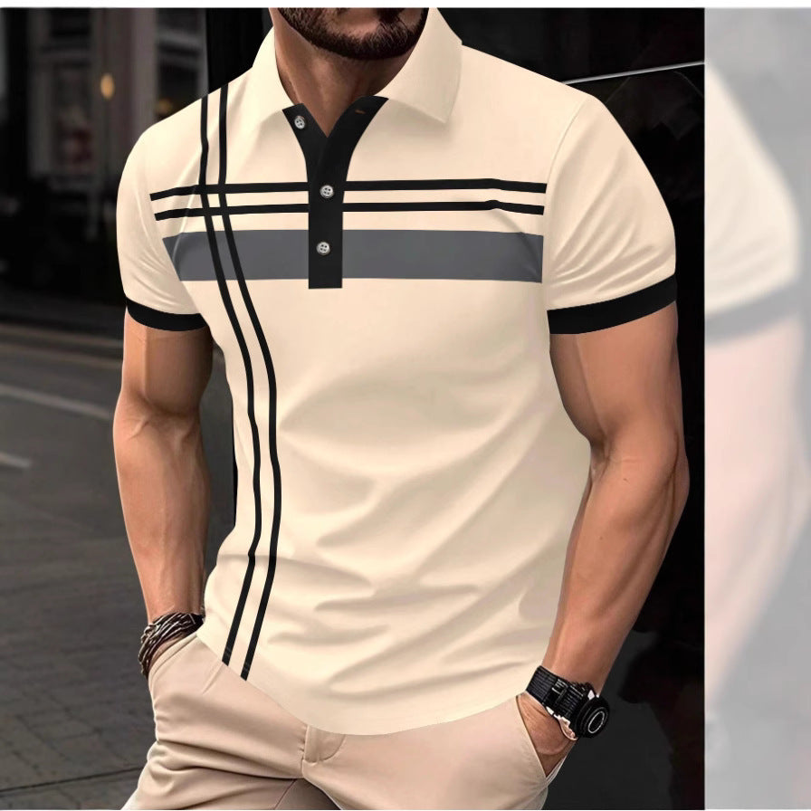 Men's Stripe Print Short Sleeve Polo Shirt Men's Casual Top
