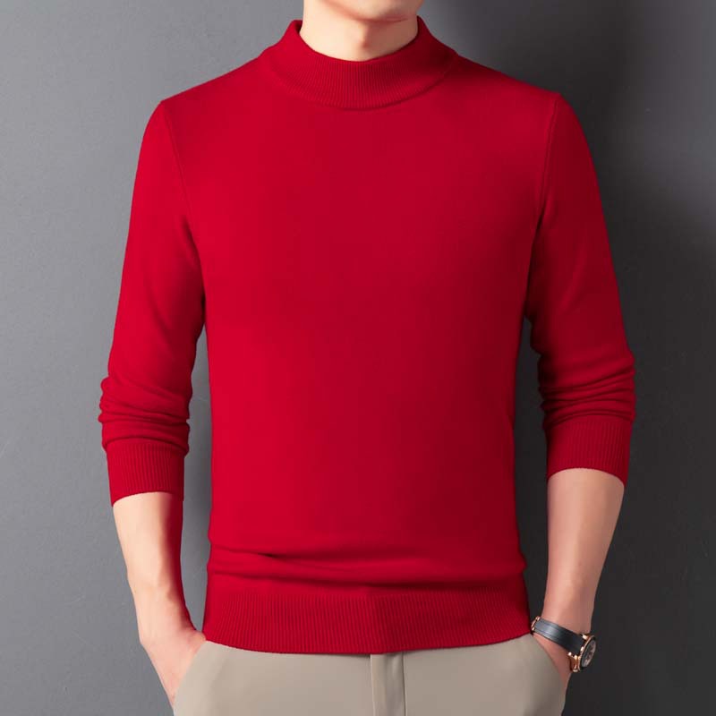Semi-Turtleneck Thickened Knit Sweater for Winter – Warm Solid Color Men's Pullover Wool Sweater