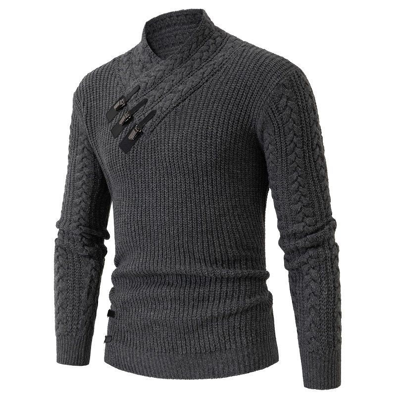 Men's Mock Neck Slim-Fit Long-Sleeve Knitted Sweater, Same-Style Wool Pullover