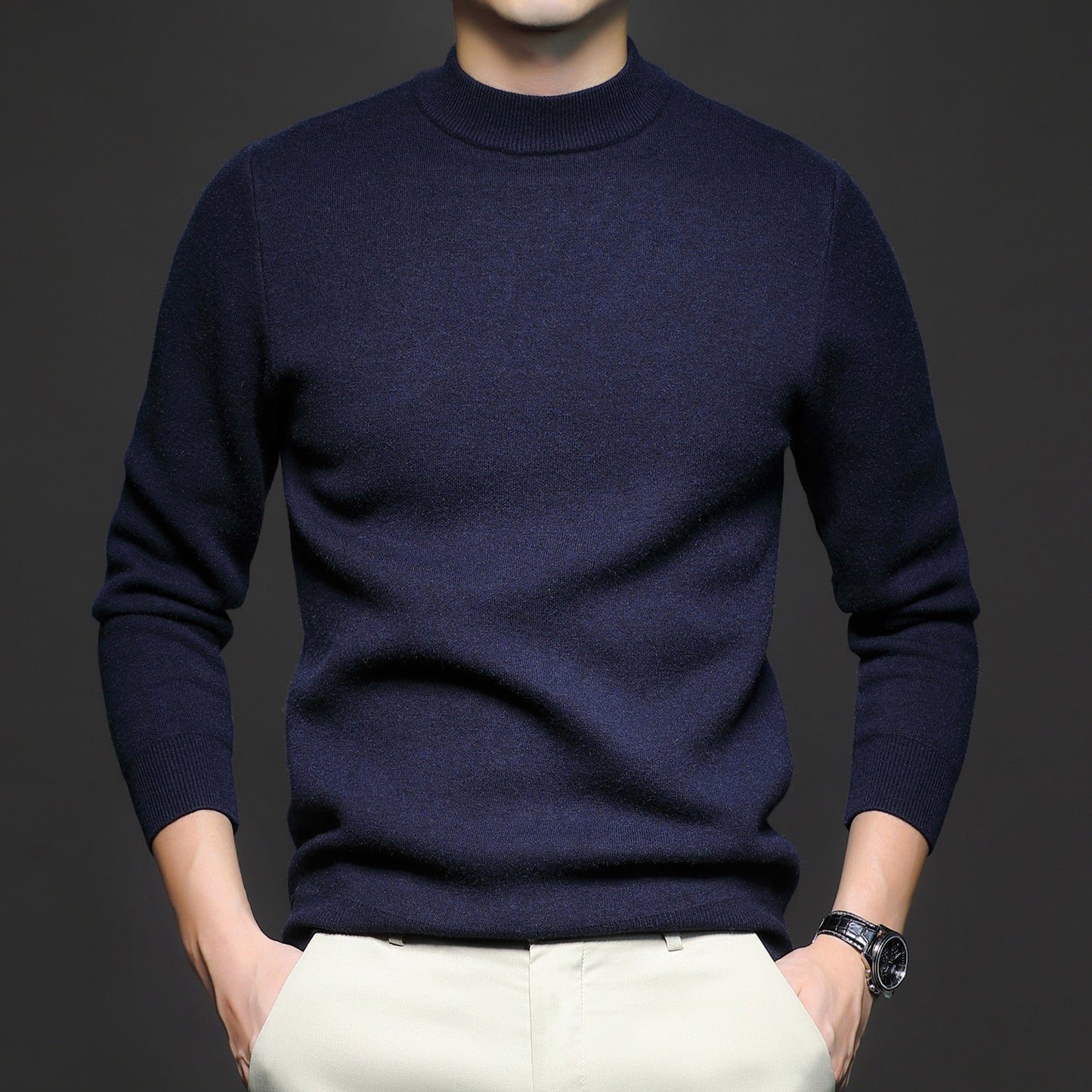 New Men's Autumn Solid Color Semi-Turtleneck Slim Fit Sweater – Youth Base Layer Knitwear Men's Clothing