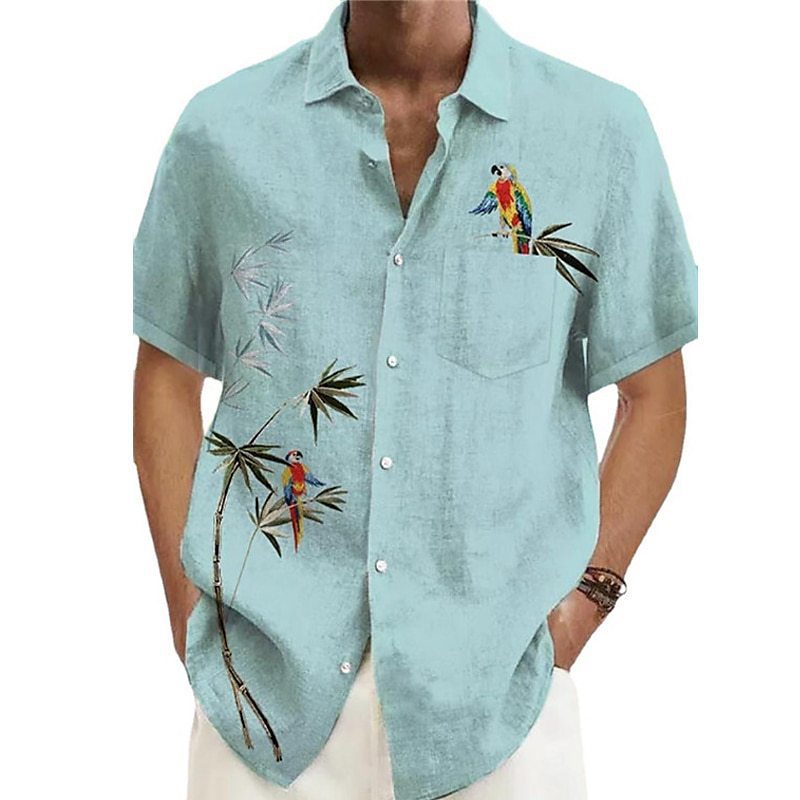 3D Printed Casual Lapel Men's Short Sleeve Shirt Loose Cardigan
