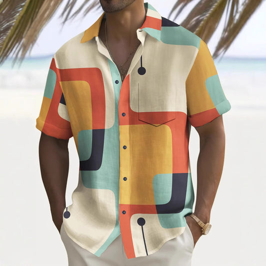 Men's Fashion 3D Digital Print Short Sleeve Shirt