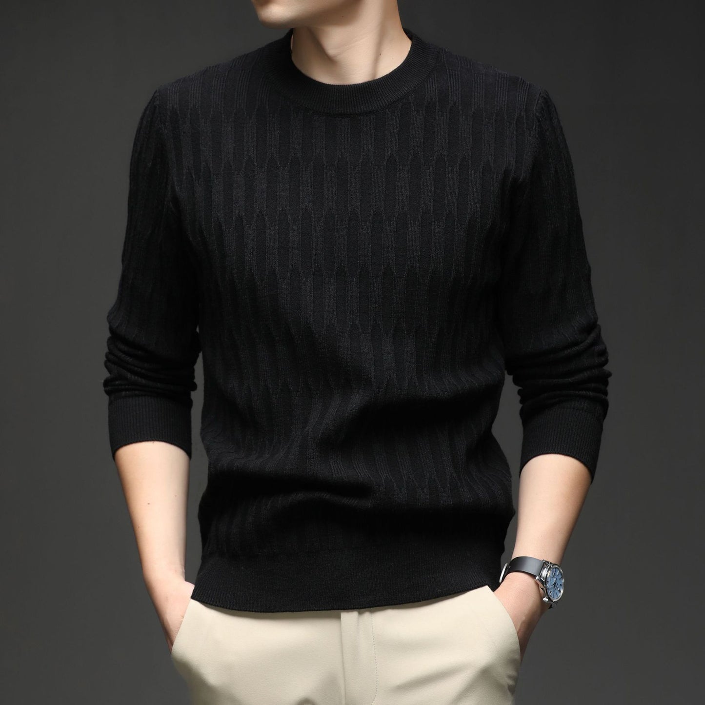 Round Neck Jacquard Knit Sweater – New Long-Sleeve Base Layer