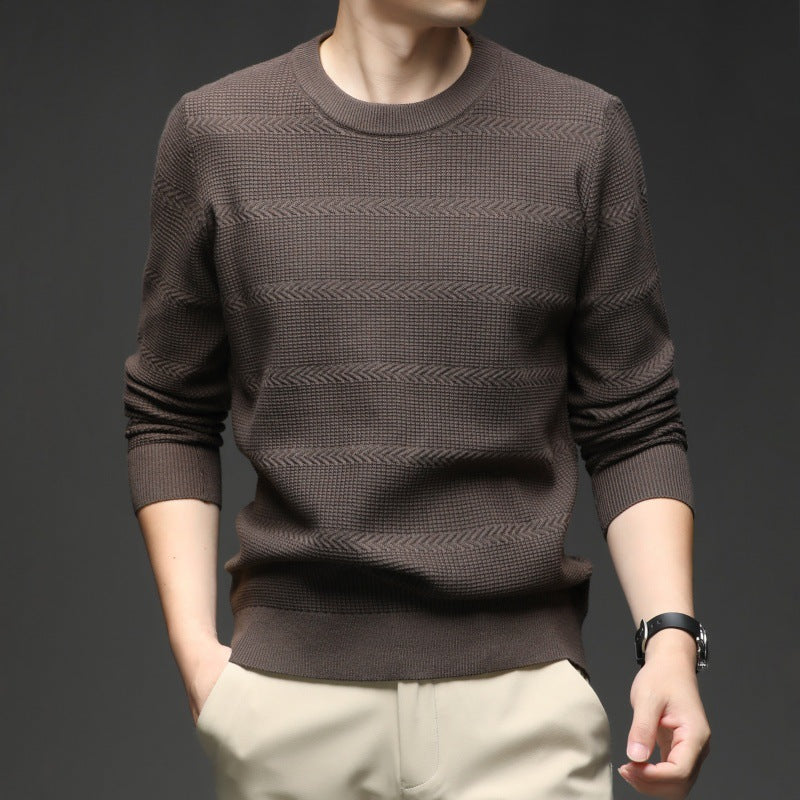 Autumn Arrow Jacquard Knit Sweater – Lightweight Round Neck Pullover for Men