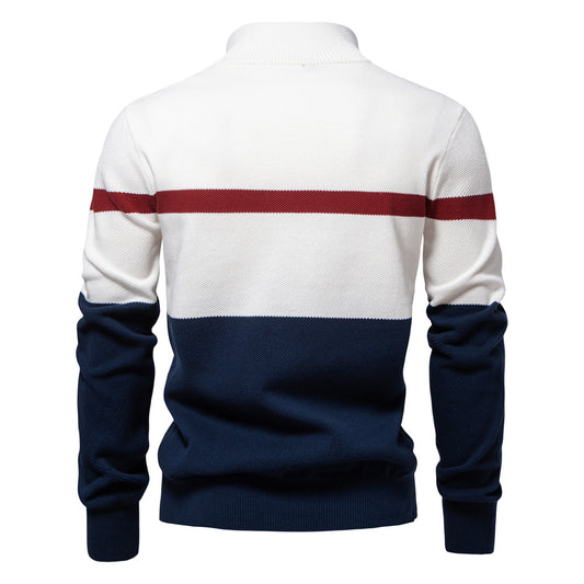 2025New Fall & Winter European Size Men’s Sweater - High Neck Half-Zip Colorblock Knit Pullover men’s sweaters mens sweaters for winter men’s sweaters