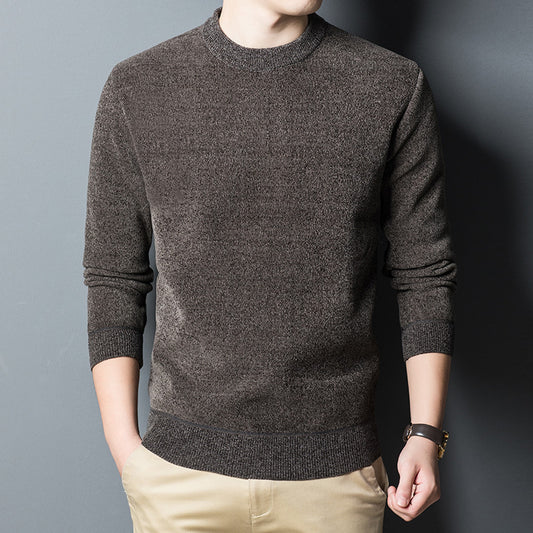 New Chenille Fleece-Lined Thickened Sweater – Men’s Solid Color Winter Warm Base Layer