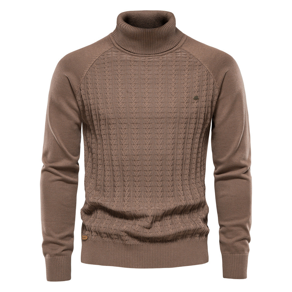 New Men's High Neck Pullover Solid Color Knit Sweater Business Casual Top