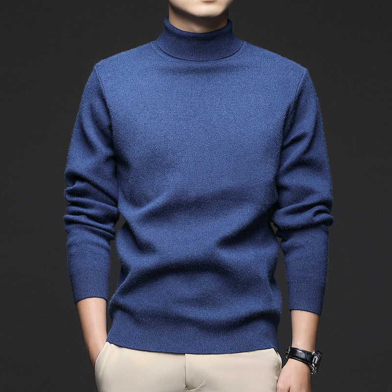 Thickened High-Neck Sweater for Men – Mid-Age & Youth Knitwear with Wool Blend Base Layer