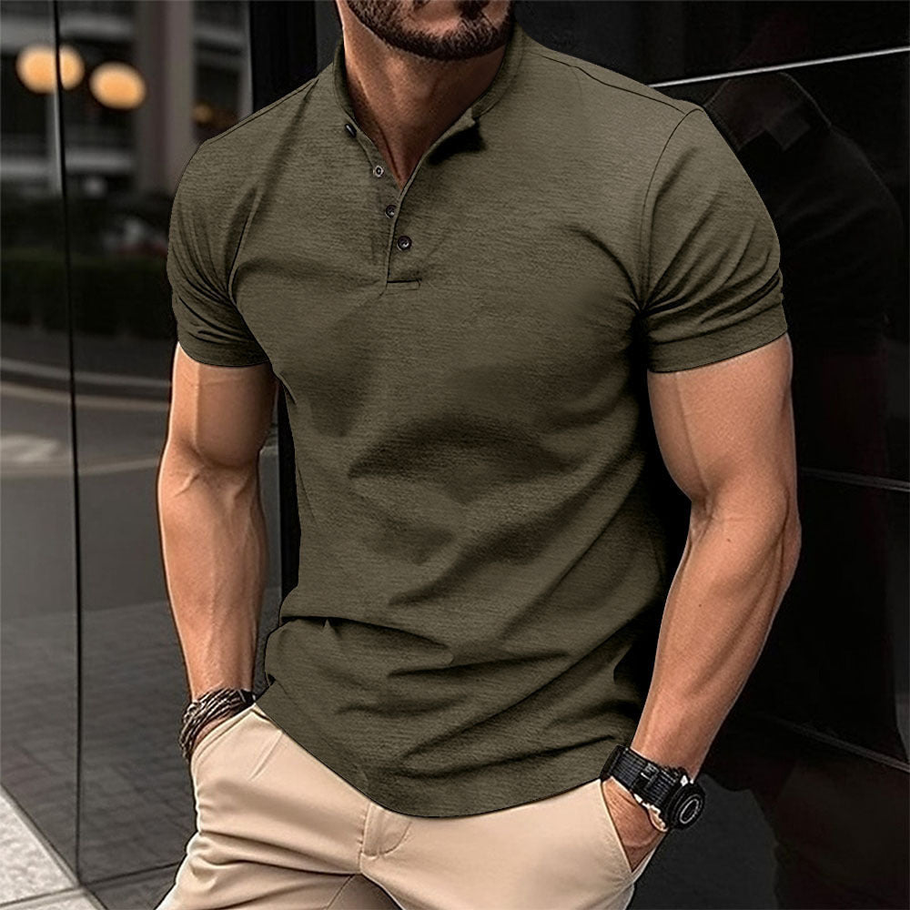 Ins Summer T-Shirt Men's Button Henley Collar Sport Polo Shirt