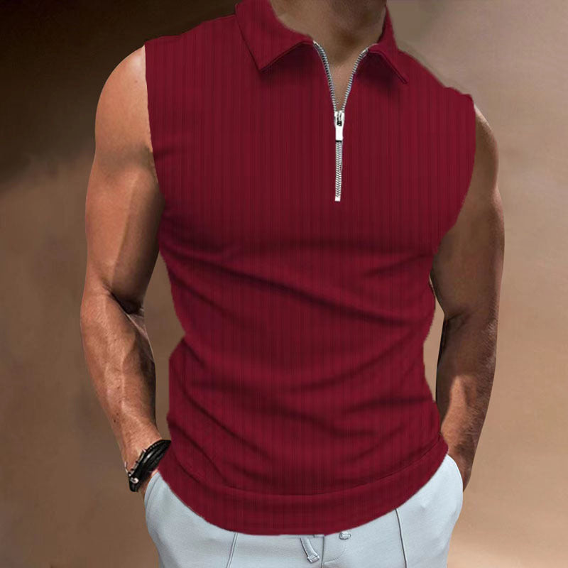 Exclusive For Ins Summer Men's Sleeveless Color-Block Polo Shirt Top