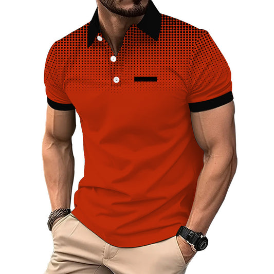Ins Men's Summer Gradient Print Polka Dot Short Sleeve Polo Men's Sport Polo Shirt