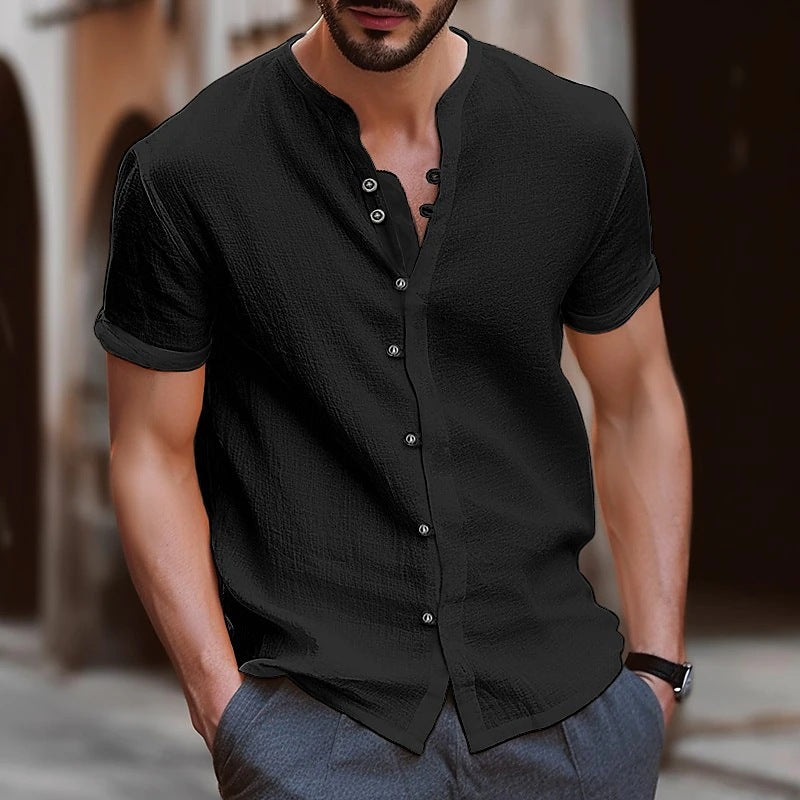 Men's Shirt New Best-Seller Fashion Linen Vintage Button Casual Short Sleeve Shirt