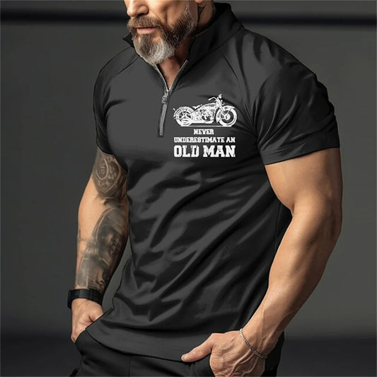 Retro Short Sleeve Men's Polo Shirt Motorcycle 3D Print Turn-Down Collar Zipper Men's Top High Quality Casual Wear