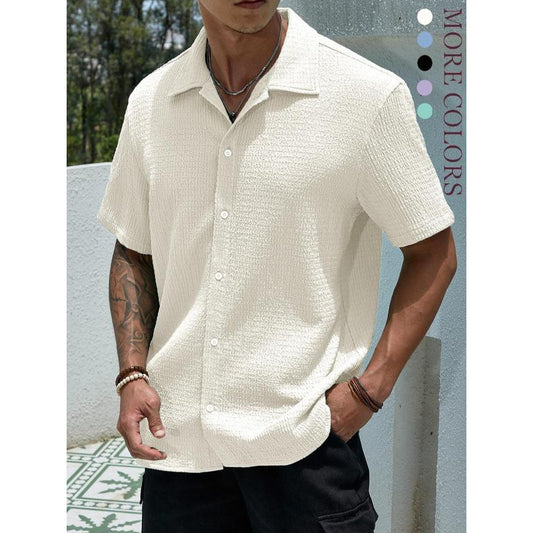 New Men's Knit Texture Button-Up Shirt Classic Casual