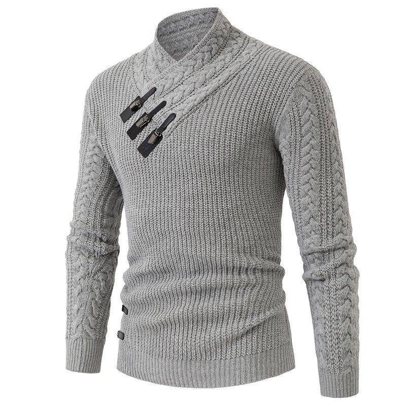 Men's Mock Neck Slim-Fit Long-Sleeve Knitted Sweater, Same-Style Wool Pullover