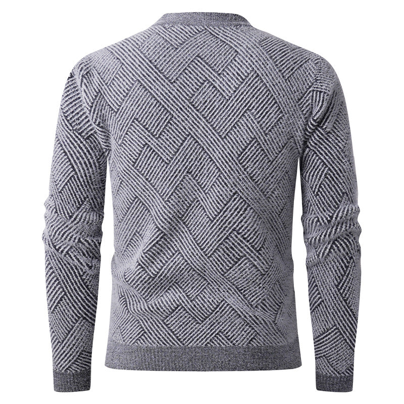 New Men’s Semi-Turtleneck Jacquard Knit Sweater – Base Layer Pullover
