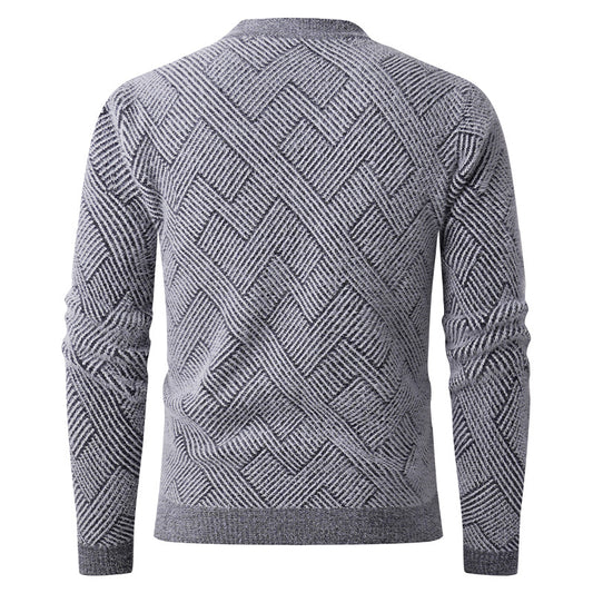 New Men’s Semi-Turtleneck Jacquard Knit Sweater – Base Layer Pullover