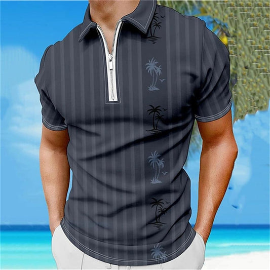 Men's Polo Shirt 3D Digital Print Zipper Short Sleeve Casual Sport Top