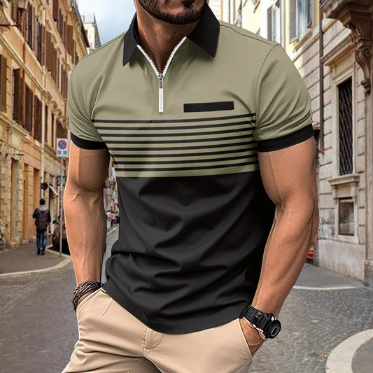 New Hot Sale Summer Polo Shirt Zipper Men's Print Stripe Polo