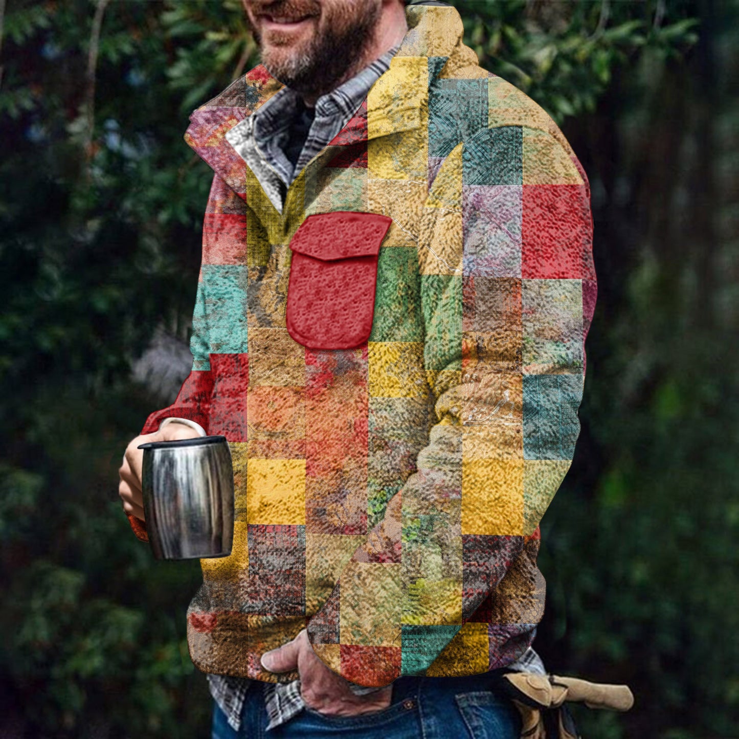 Winter Men's Ethnic 3D Print Faux Fur Hoodie Fashion Casual Wear