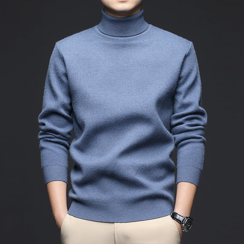 Thickened High-Neck Sweater for Men – Mid-Age & Youth Knitwear with Wool Blend Base Layer
