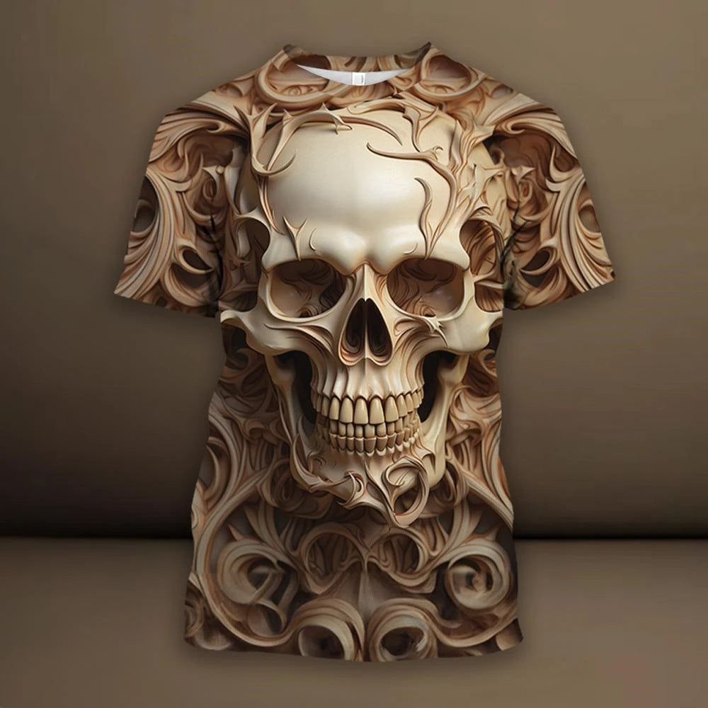 Spider Skull 3D Digital Print Vintage Men's Short-Sleeve T-Shirt