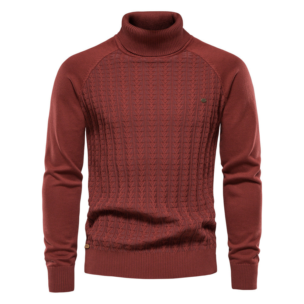 New Men's High Neck Pullover Solid Color Knit Sweater Business Casual Top