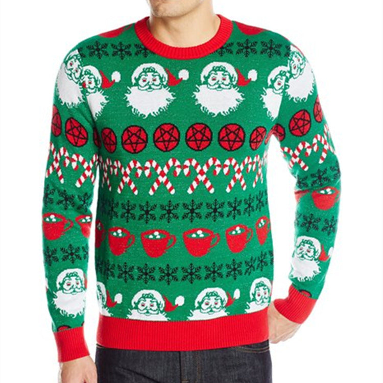 Men's Christmas Knit Sweater Long-Sleeve Round Neck Holiday Pullover