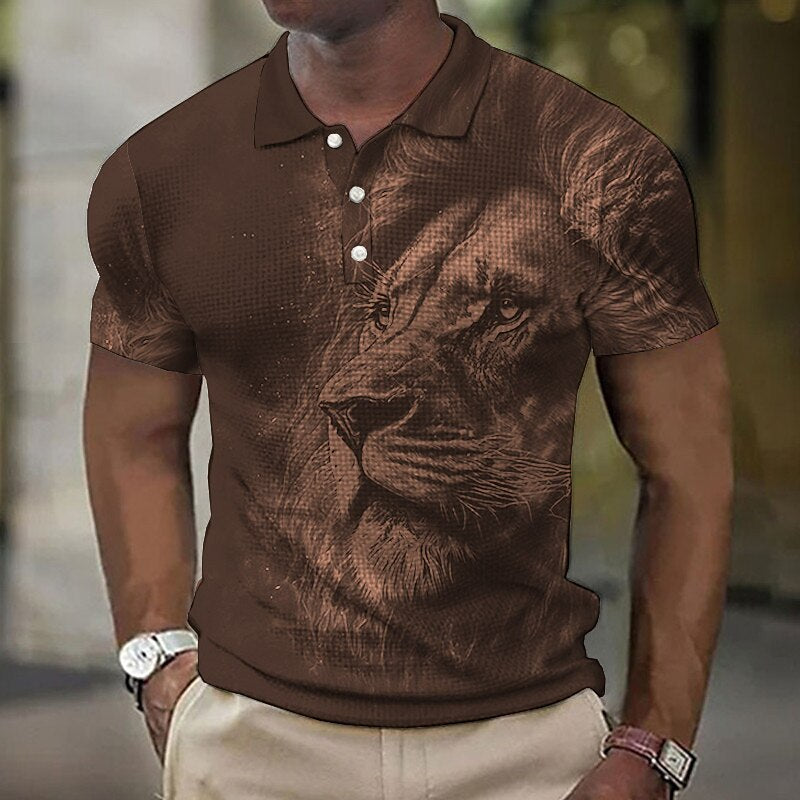 New Large Size Men's Casual Fashion 3D Digital Print Short Sleeve Polo Shirt Men's Button Short Sleeve