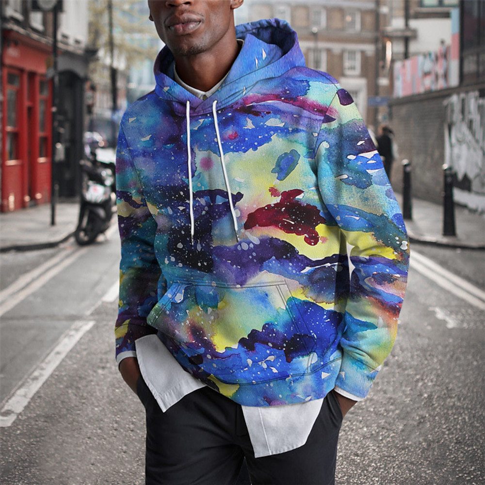 Plus-Size Men's Rainbow Graffiti 3D Print Hoodie Streetwear