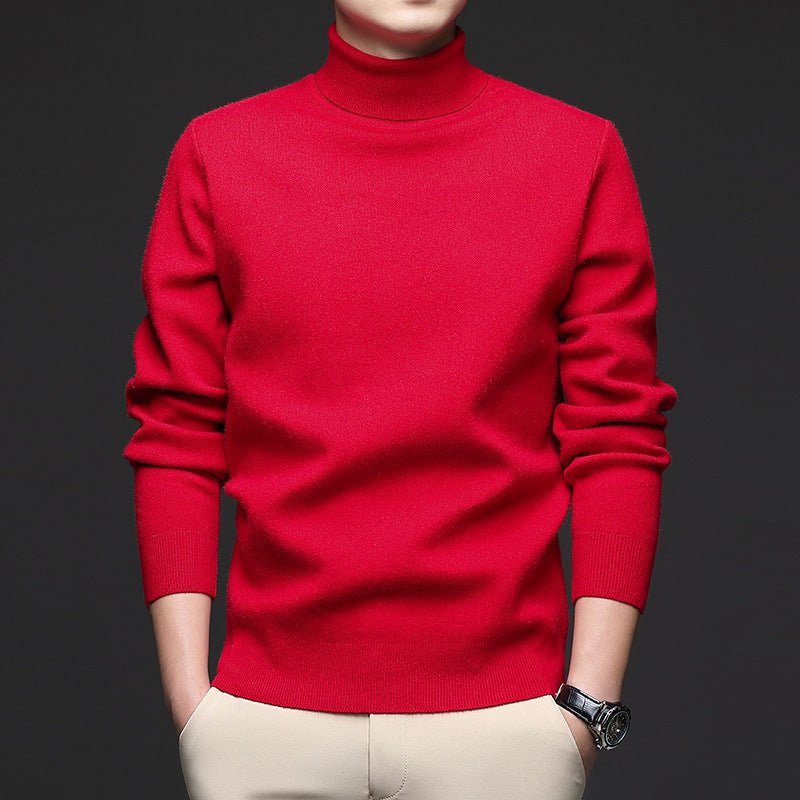 Thickened High-Neck Sweater for Men – Mid-Age & Youth Knitwear with Wool Blend Base Layer