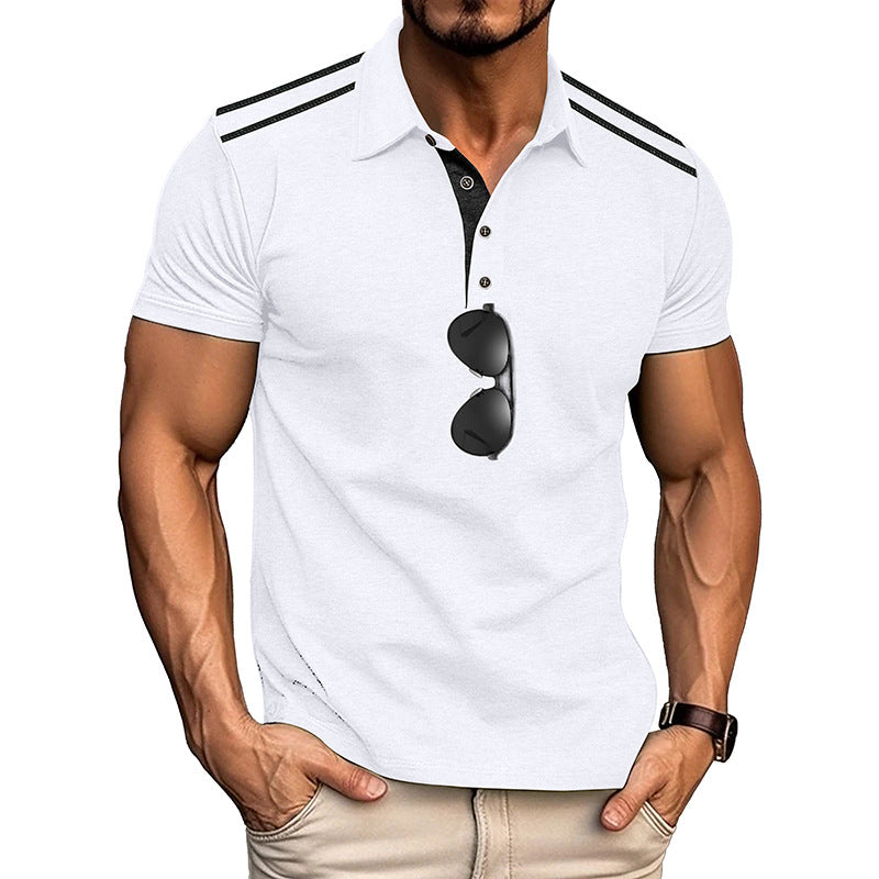 Summer Men's Wear Short Sleeve Turn-Down Collar Polo Shirt Button Retro Color-Block Polo Shirt Men