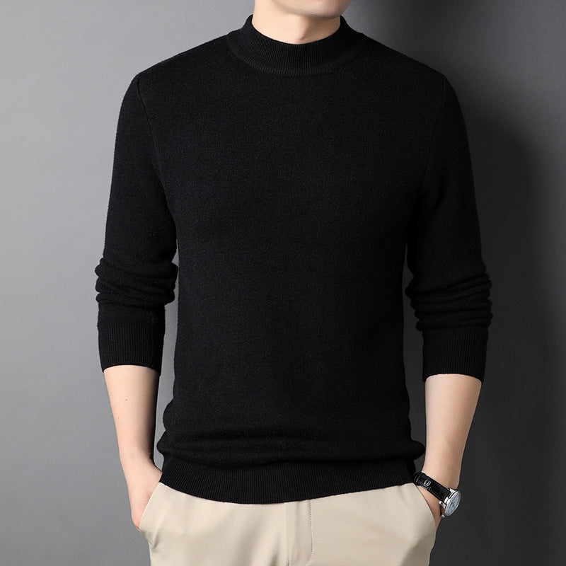 New Men's Solid Color Semi-Turtleneck Slim Fit Sweater for Spring/Autumn – Youth Base Layer Wool Sweater Men's Clothing