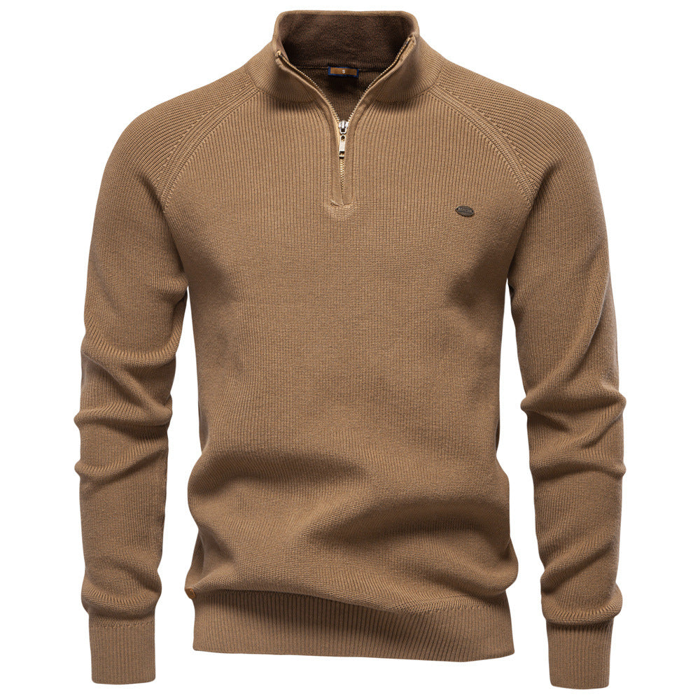 New Men's Long-Sleeve Half-Zip Stand Collar Solid Color Versatile Casual Sweater