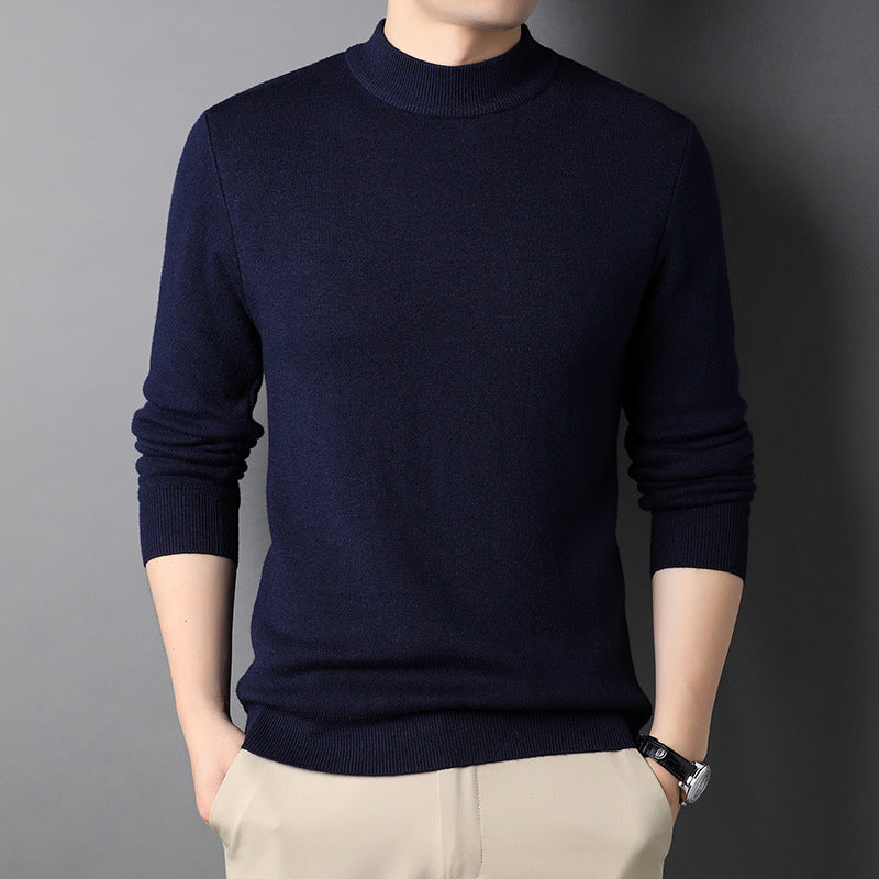 New Men's Solid Color Semi-Turtleneck Slim Fit Sweater for Spring/Autumn – Youth Base Layer Wool Sweater Men's Clothing