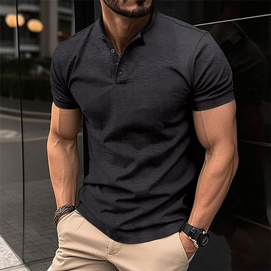 Ins Summer T-Shirt Men's Button Henley Collar Sport Polo Shirt